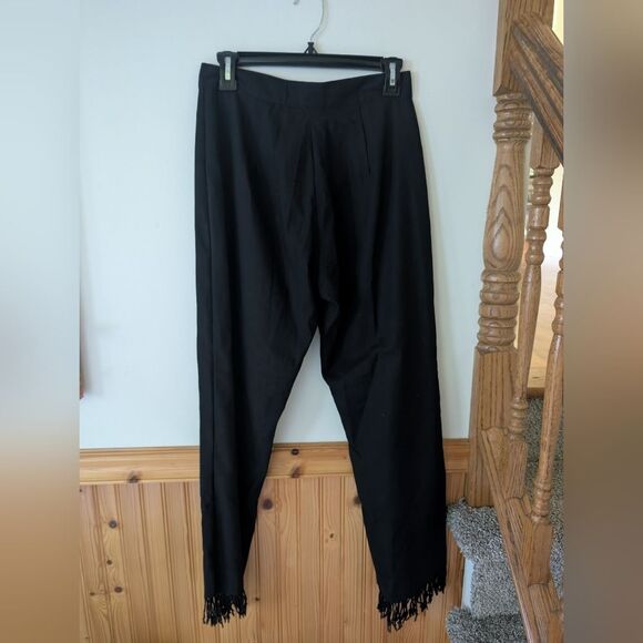 Tach Nicanor Black Linen Fringe Tassel Bohemian Pants Size Large - Picture 8 of 9